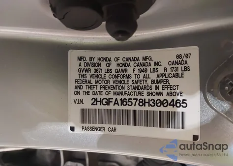 2008 Honda Civic Lx из США, поврежденный, VIN 2HGFA16578H300465